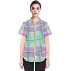 Pink And Blue Plaid Women s Short Sleeve Shirt