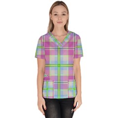 Pink And Blue Plaid Scrub Top