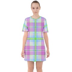 Pink And Blue Plaid Sixties Short Sleeve Mini Dress