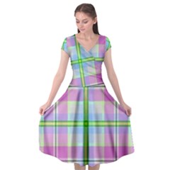 Pink And Blue Plaid Cap Sleeve Wrap Front Dress by allthingseveryone