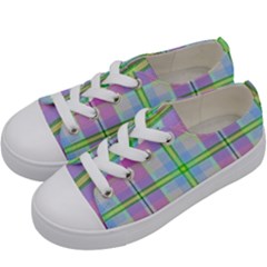 Pink And Blue Plaid Kids  Low Top Canvas Sneakers