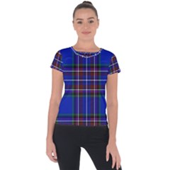 Bright Blue Plaid Short Sleeve Sports Top  by allthingseveryone