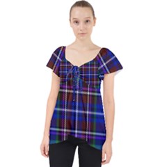 Bright Blue Plaid Lace Front Dolly Top