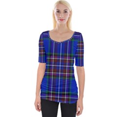 Bright Blue Plaid Wide Neckline Tee