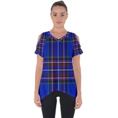 Bright Blue Plaid Cut Out Side Drop Tee