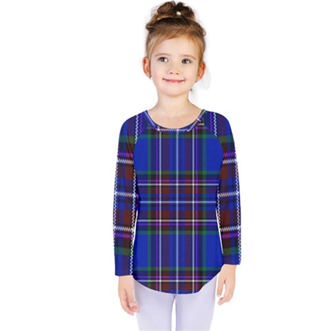 Bright Blue Plaid Kids  Long Sleeve Tee by allthingseveryone