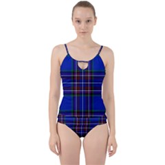 Bright Blue Plaid Cut Out Top Tankini Set