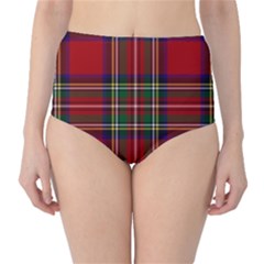 Red Tartan Plaid High-waist Bikini Bottoms by allthingseveryone