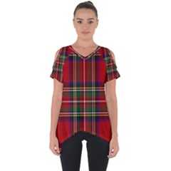 Red Tartan Plaid Cut Out Side Drop Tee by allthingseveryone