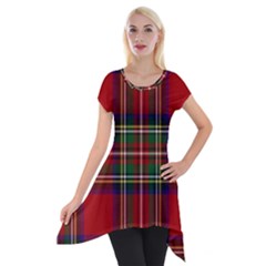 Red Tartan Plaid Short Sleeve Side Drop Tunic by allthingseveryone