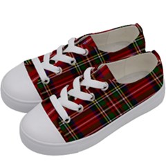 Red Tartan Plaid Kids  Low Top Canvas Sneakers