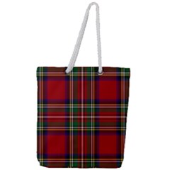 Red Tartan Plaid Full Print Rope Handle Tote (large)