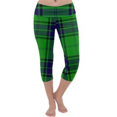 Green And Blue Plaid Capri Yoga Leggings by allthingseveryone