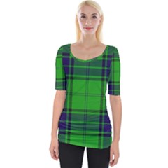 Green And Blue Plaid Wide Neckline Tee