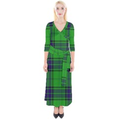 Green And Blue Plaid Quarter Sleeve Wrap Maxi Dress by allthingseveryone