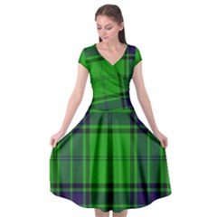 Green And Blue Plaid Cap Sleeve Wrap Front Dress by allthingseveryone