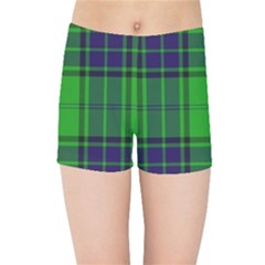 Green And Blue Plaid Kids Sports Shorts