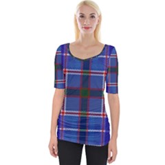 Blue Heather Plaid Wide Neckline Tee