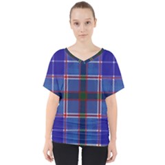 Blue Heather Plaid V-neck Dolman Drape Top