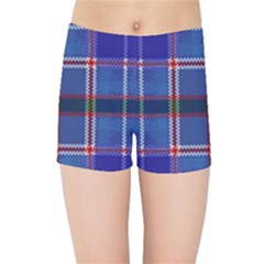 Blue Heather Plaid Kids Sports Shorts