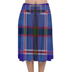 Blue Heather Plaid Velvet Flared Midi Skirt