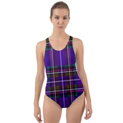 Purple Tartan Plaid Cut-out Back One Piece Swimsuit