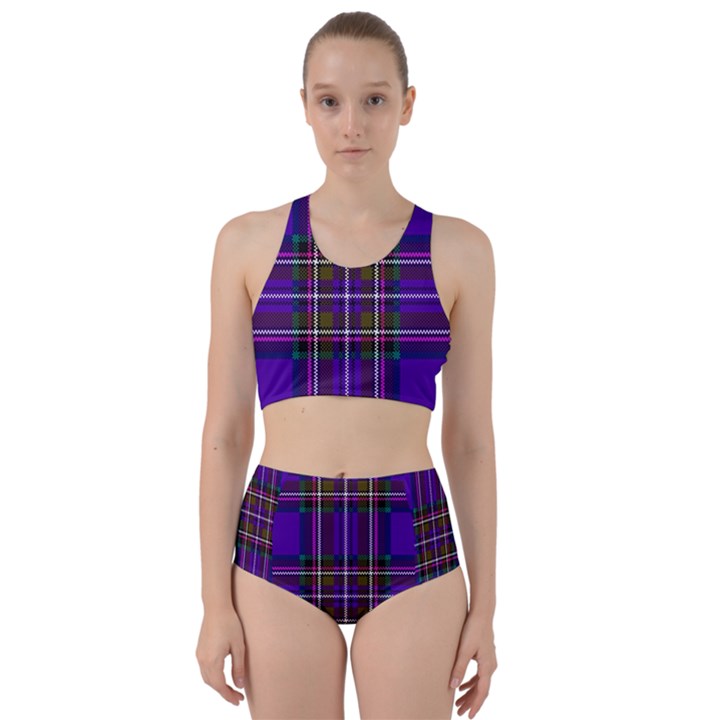 Purple Tartan Plaid Racer Back Bikini Set