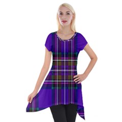 Purple Tartan Plaid Short Sleeve Side Drop Tunic by allthingseveryone