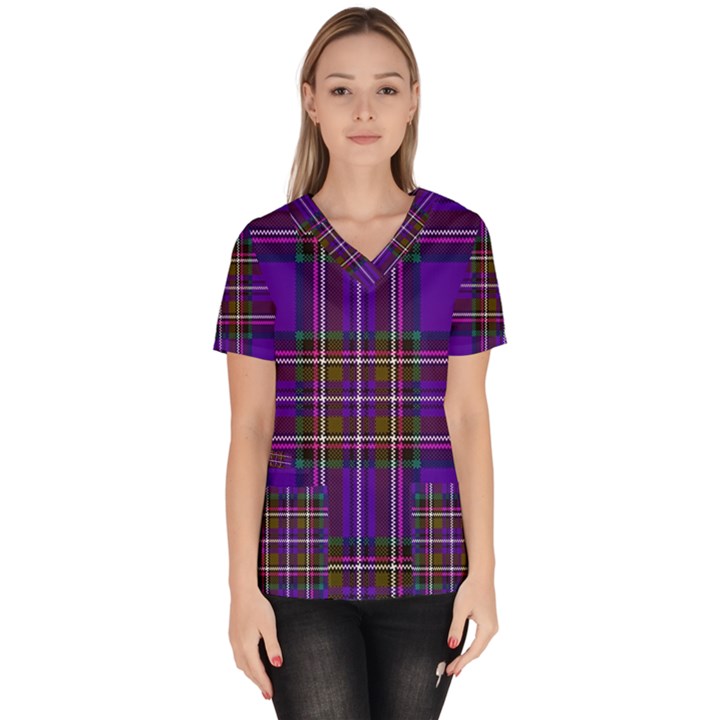 Purple Tartan Plaid Scrub Top