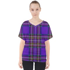 Purple Tartan Plaid V-neck Dolman Drape Top