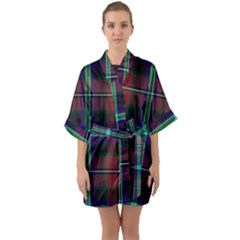 Purple And Red Tartan Plaid Quarter Sleeve Kimono Robe