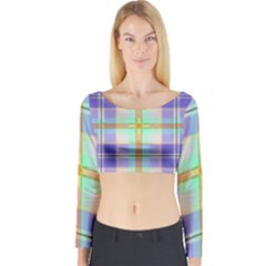 Blue And Yellow Plaid Long Sleeve Crop Top by allthingseveryone