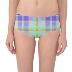 Blue And Yellow Plaid Mid-waist Bikini Bottoms by allthingseveryone