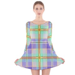 Blue And Yellow Plaid Long Sleeve Velvet Skater Dress by allthingseveryone