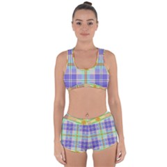 Blue And Yellow Plaid Racerback Boyleg Bikini Set