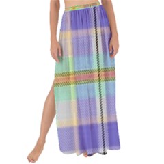 Blue And Yellow Plaid Maxi Chiffon Tie-up Sarong