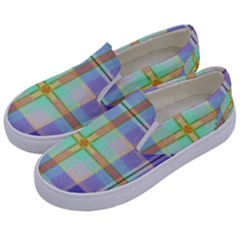 Blue And Yellow Plaid Kids  Canvas Slip Ons