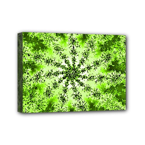 Lime Green Starburst Fractal Mini Canvas 7  X 5 