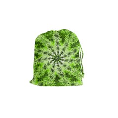 Lime Green Starburst Fractal Drawstring Pouches (small) 