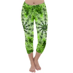 Lime Green Starburst Fractal Capri Winter Leggings 