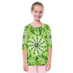 Lime Green Starburst Fractal Kids  Quarter Sleeve Raglan Tee