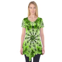 Lime Green Starburst Fractal Short Sleeve Tunic  by allthingseveryone