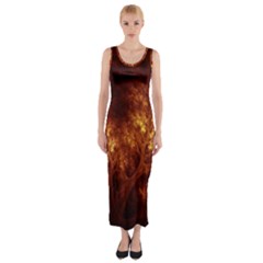 Artsy Brown Trees Fitted Maxi Dress