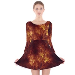 Artsy Brown Trees Long Sleeve Velvet Skater Dress