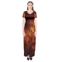 Artsy Brown Trees Short Sleeve Maxi Dress