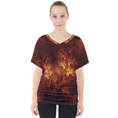 Artsy Brown Trees V-neck Dolman Drape Top