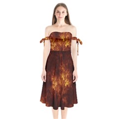 Artsy Brown Trees Shoulder Tie Bardot Midi Dress