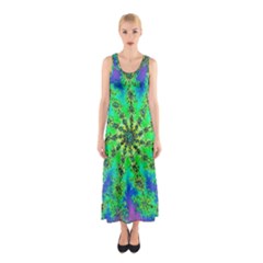 Green Psychedelic Starburst Fractal Sleeveless Maxi Dress