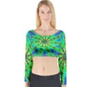 Green Psychedelic Starburst Fractal Long Sleeve Crop Top View1