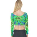 Green Psychedelic Starburst Fractal Long Sleeve Crop Top View2